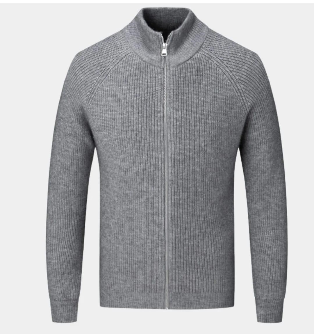 Full-zip ribbed cardigan